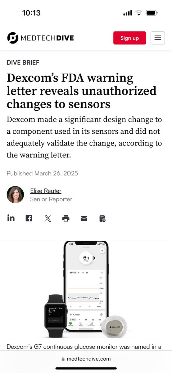 Paramedic/dad discussion: 

Dexcom's Dangerous Deception is  Putting My Diabetic 6 Year Old at Risk  🚨🚨🚨🚨🚨🚨🚨🚨🚨🚨🚨🚨

My 6yo with Type 1 diabetes relies on @Dexcom G7 CGMs to SURVIVE. Now FDA reveals that they’ve  secretly changed sensor components making them LESS