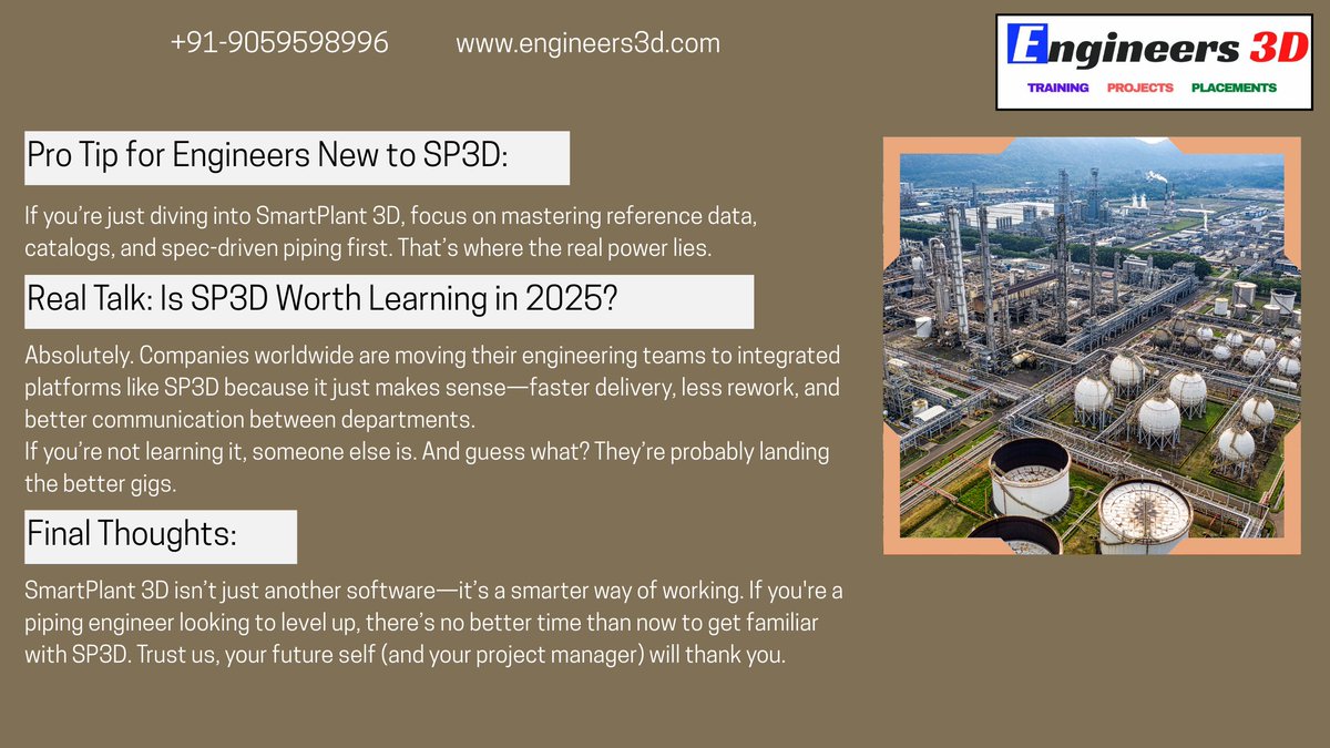 Engineers3d's tweet image. SmartPlant 3D (SP3D) is changing the game for piping engineers—think faster designs, fewer errors, and way less rework.
We broke down exactly why SP3D is the must-know tool for modern engineering teams. If you’re not using it yet, this blog is your sign. 👇

 #SmartPlant3D #SP3D