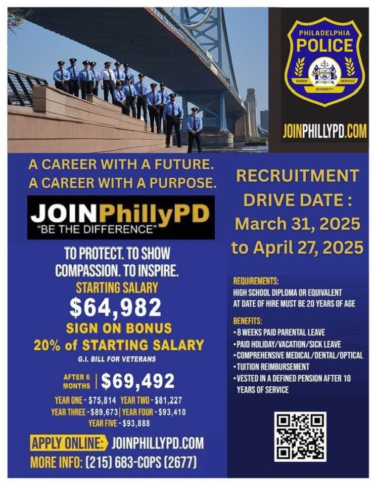 PPDRecruiting's tweet image. One week ago today, Class 416 began and Detective Bradbury, who played a pivotal role in the hiring process—bringing in an impressive 13 recruits, making up 20% of the class.
Thank you for your hard work and dedication, sir! @PPDVJohnson
