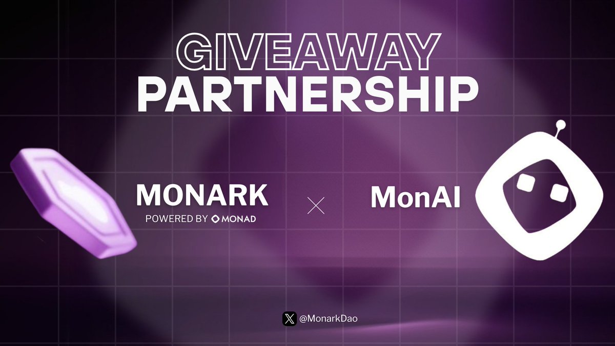 🚪Giveaway Partnership :  MonAI × Monark 

We’re teaming up with <a href="/MonAIgg/">MonAI ⨀</a>  who bringing DeFAI superpowers to the Monad ecosystem.

To celebrate the partnership, we’re giving away:
– 1,000 $MON for 5 winners

How to join:
1️⃣ Like &amp; RT
2️⃣ Follow <a href="/MonAIgg/">MonAI ⨀</a> + @Monark_xyz
3️⃣ Drop your