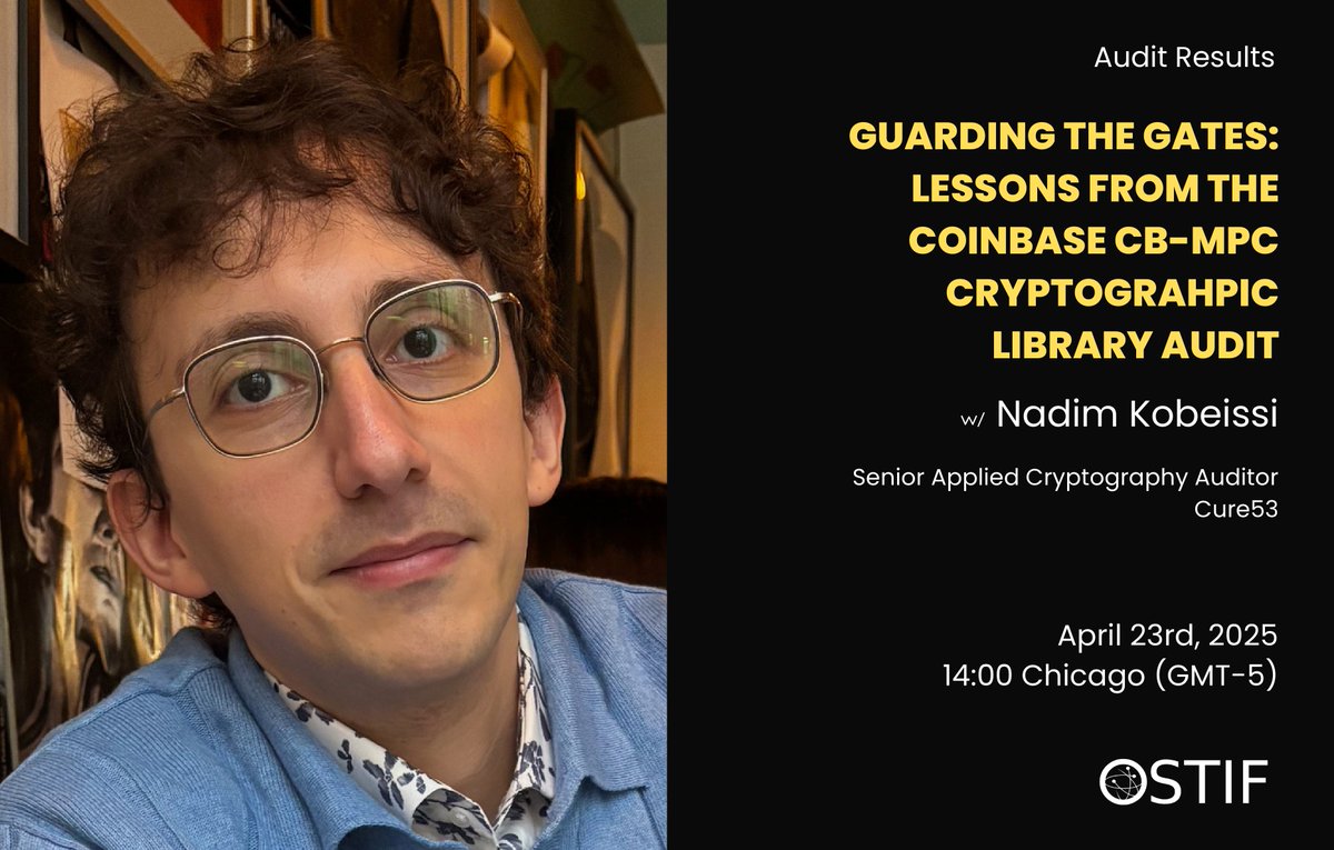 OSTIFofficial's tweet image. Wednesday- you, Nadim Kobeissi (@kaepora), and OSTIF's community meeting about Lessons from the Coinbase CB-MPC Cryptographic Library Audit. RSVP here lu.ma/ymr9db3z