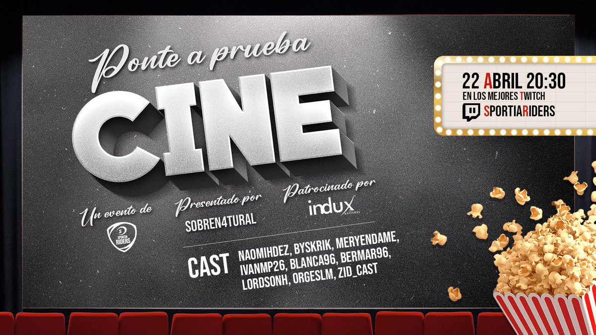 KHORE GAMING x SPORTIA RIDERS (@sportiariders) on Twitter photo ๐๐๐๐๐๐ โข ๐๐๐๐ ๐ฟ
Maรฑana a las 20:30 nuestros CC's tendrรกn un largo concurso sobre el CINE ๐ฝ๏ธ
๐๏ธ <a href="/Sobren4tural_/">Sobre</a>
๐บ twitchtv/sportiariders
๐พ <a href="/Naomiihdez/">Naomi๐น๐</a>
๐พ <a href="/bySkriK/">bySkriK (stream en Twitch)</a>
๐พ <a href="/meryendame/">ะผery๐</a>
๐พ <a href="/IvanMP26/">IvanMP26</a>
๐พ <a href="/Blanca__106/">Blanca106</a>
๐พ <a href="/ZID_casts/">MT Z I D</a>
๐พ <a href="/Bermar96/">bermar96</a>
๐พ LordSonh
๐พ Orgeslm ๐๐๐๐๐๐ โข ๐๐๐๐ ๐ฟ
Maรฑana a las 20:30 nuestros CC's tendrรกn un largo concurso sobre el CINE ๐ฝ๏ธ
๐๏ธ <a href="/Sobren4tural_/">Sobre</a>
๐บ twitchtv/sportiariders
๐พ <a href="/Naomiihdez/">Naomi๐น๐</a>
๐พ <a href="/bySkriK/">bySkriK (stream en Twitch)</a>
๐พ <a href="/meryendame/">ะผery๐</a>
๐พ <a href="/IvanMP26/">IvanMP26</a>
๐พ <a href="/Blanca__106/">Blanca106</a>
๐พ <a href="/ZID_casts/">MT Z I D</a>
๐พ <a href="/Bermar96/">bermar96</a>
๐พ LordSonh
๐พ Orgeslm