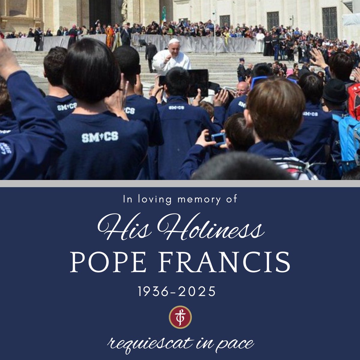 With heavy hearts and deep reverence, we at St. Michael's Choir School join the world in mourning the passing of His Holiness Pope Francis.

Eternal rest grant unto him, O Lord, and let perpetual light shine upon him.
May he rest in peace. Amen.
#bisoratquicantat