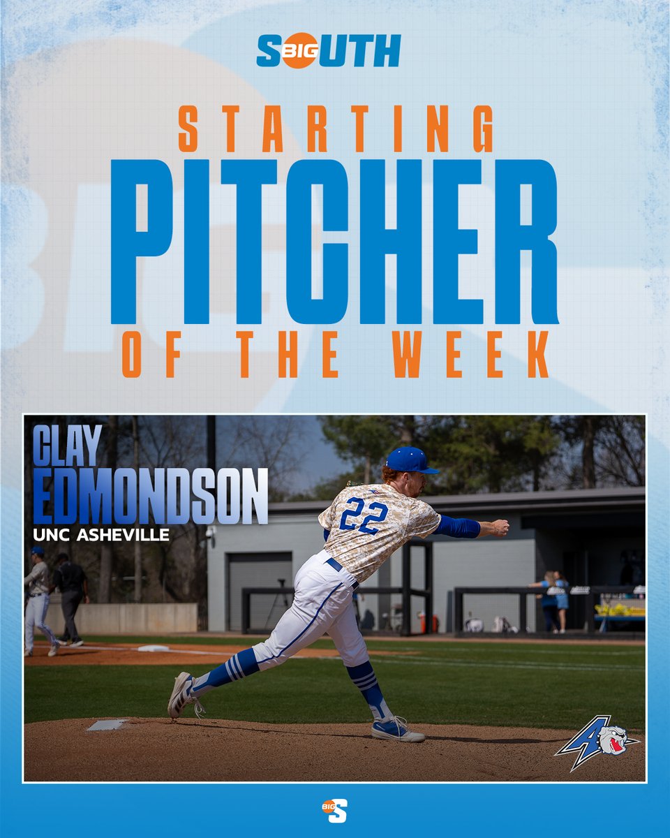 Big South Conference (@bigsouthsports) on Twitter photo He led UNC Asheville past one of the hottest teams in the nation, earning the win against High Point after scattering five hits over 7.0 shutout innings, striking out eight while allowing just one walk 🔒
<a href="/UNCAvlBaseball/">Asheville Baseball</a>'s Clay Edmondson is the #BigSouthBase Starting Pitcher of He led UNC Asheville past one of the hottest teams in the nation, earning the win against High Point after scattering five hits over 7.0 shutout innings, striking out eight while allowing just one walk 🔒
<a href="/UNCAvlBaseball/">Asheville Baseball</a>'s Clay Edmondson is the #BigSouthBase Starting Pitcher of