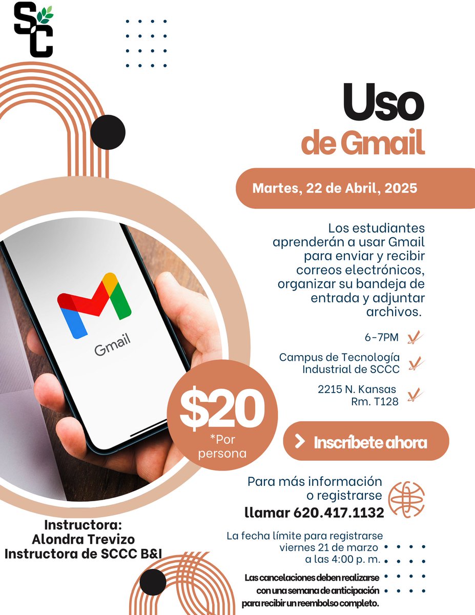 New to Gmail or want to use it more efficiently? Join our using Gmail class taught in Spanish! It's a hands on, one hour session to help you get the most out of your inbox. #Gmail #Computertraining #spanish Call 620.417.1170 to register. Deadline to register is TODAY!
