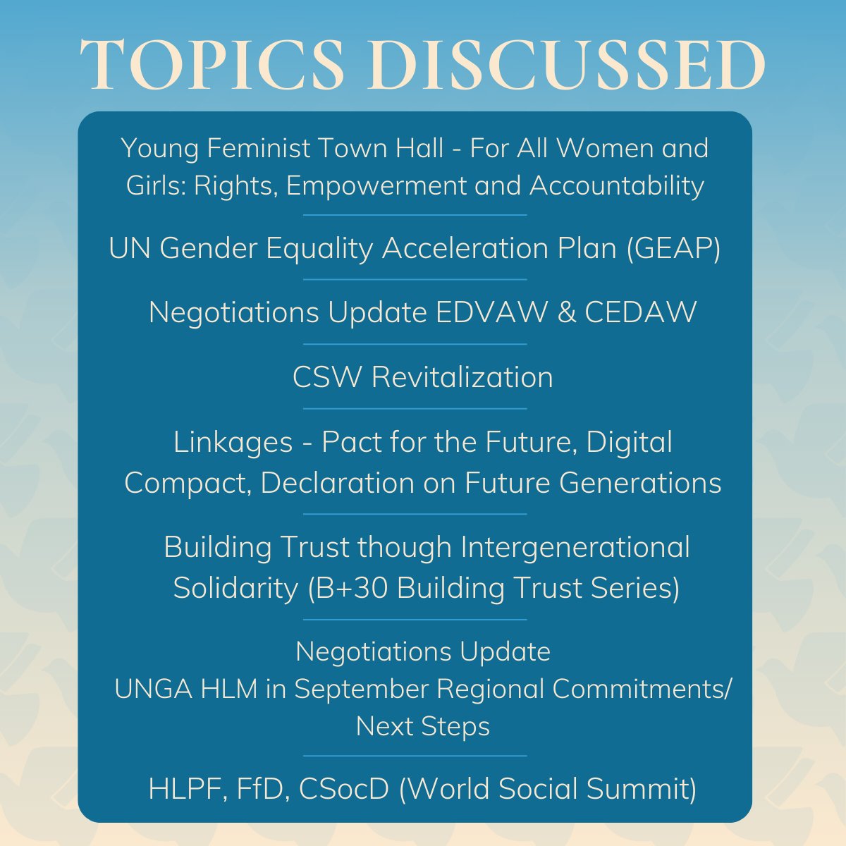 Almost every day during the NGO CSW69 Forum, we hosted Civil Society Briefings in collaboration with @UNWomen. 

Be sure to check all the recordings #linkinbio

#NGOCSWNY #NGOCSW69 #CSW69 #UNWomen #GEAP #CEDAW #CivilSociety