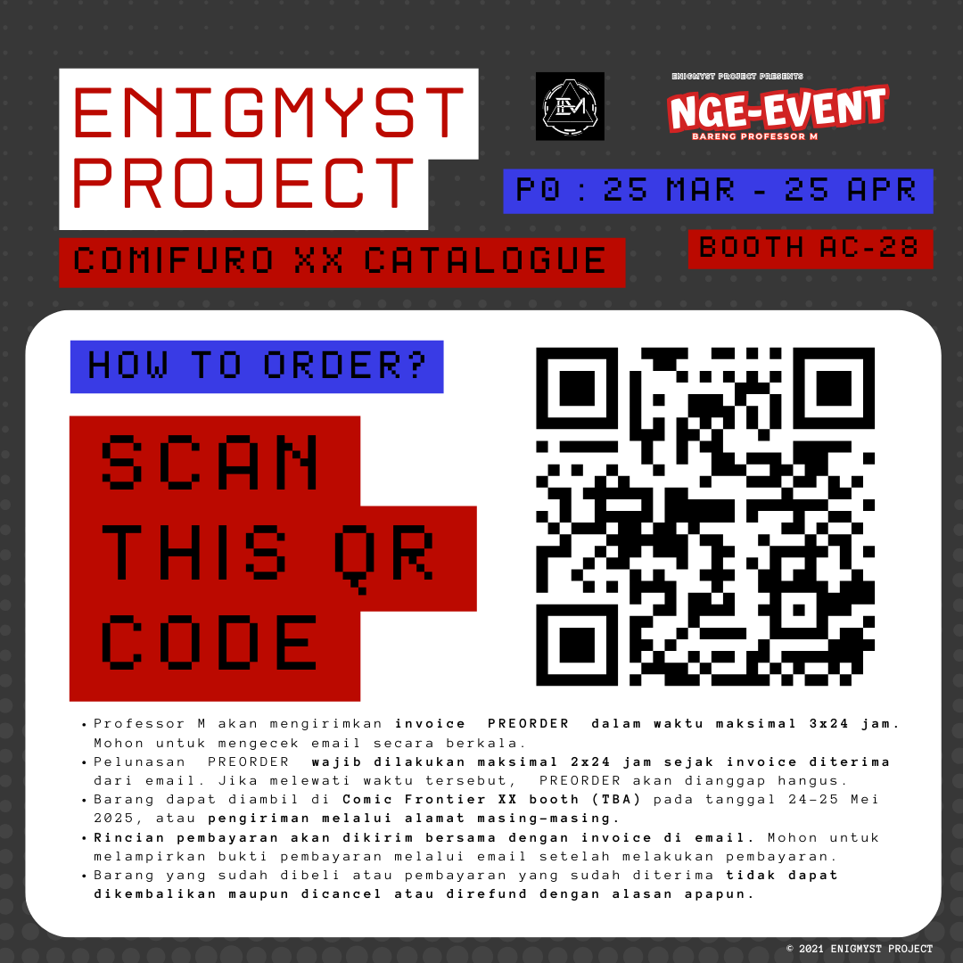 enigmystproject's tweet photo. HOW TO ORDER 

WAVE 1  (CFXX Pickup)  
Start PO : 25 March 2025
End PO : 25 April 2025 

WAVE 2 (Payment via Tokopedia) 
Start PO : 25 March 2025  
End PO : 31 May 2025

Link : https://t.co/RccFFzNQje

#CFXX #COMIFUROCATALOGUE #COMIFURO #ENIGMYSTProject https://t.co/sD29YeGIye
