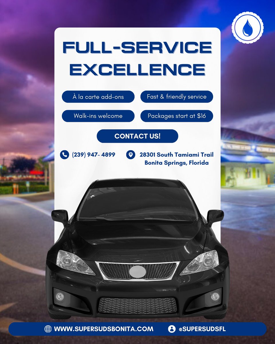 supersudsfl's tweet photo. From quick touch-ups to thorough cleans, Super Suds Car Wash &amp; Auto Detailing has the perfect package for your vehicle. 🚗

𝐕𝐢𝐬𝐢𝐭 𝐮𝐬 𝐭𝐨𝐝𝐚𝐲 𝐚𝐧𝐝 𝐬𝐞𝐞 𝐭𝐡𝐞 𝐒𝐮𝐩𝐞𝐫 𝐒𝐮𝐝𝐬 𝐝𝐢𝐟𝐟𝐞𝐫𝐞𝐧𝐜𝐞!
- https://t.co/KgHCEsqGgB