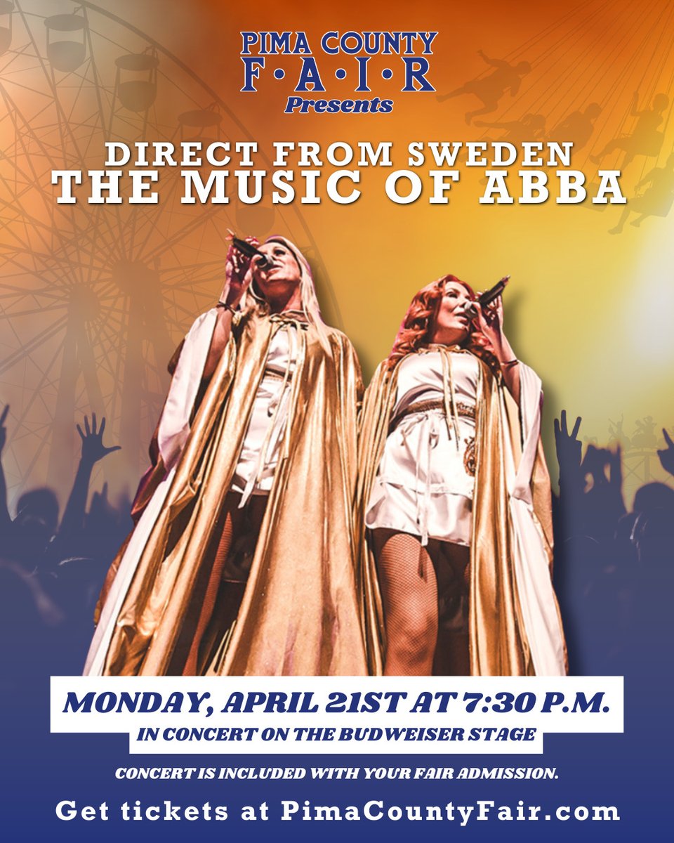 Mama Mia!! Tonight on the Budweiser Stage - Direct from Sweden, The Music of Abba! Concert starts at 7:30pm and is included with your fair admission! 

Follow us on Instagram for a chance to win FREE upgraded VIP tickets to the show.