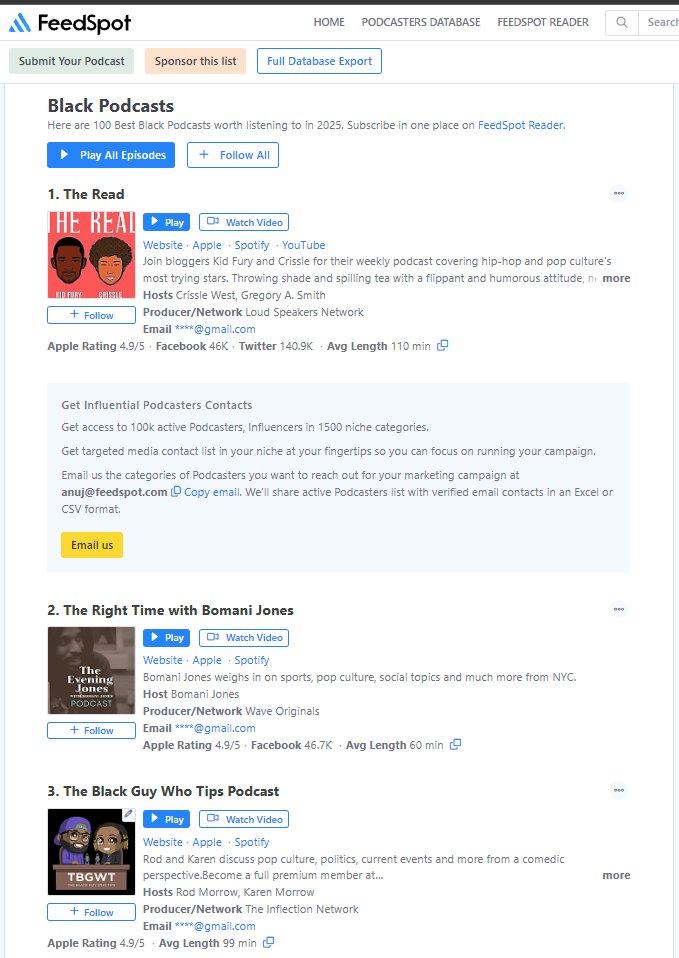 What are the top 100 Black podcast to listen to in 2025? 
podcast.feedspot.com/black_podcasts…

Looks like we're in good company.