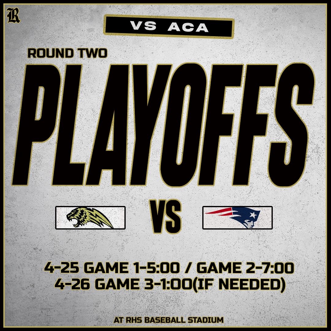 ROUND 2 IS SET ‼️

#8 Golden Tigers (24-10) will host #2 ACA (27-12) 

Friday Night 
Game 1 - 5:00
Game 2 - 7:00 

If needed Game 3 - Saturday - 1 pm

Make plans to be there, be loud and help us advance further into the state playoffs!!

ALL IN