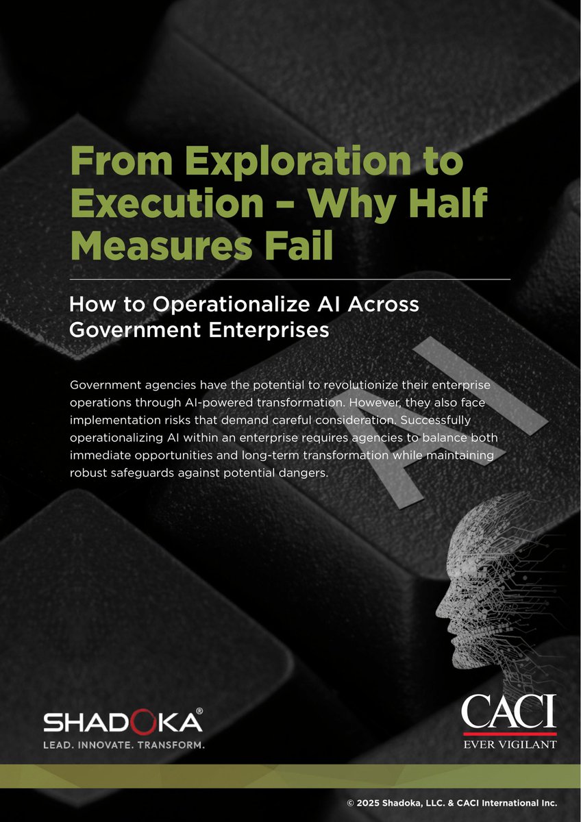 Faisal Hoque (@faisal_hoque) on Twitter photo Operationalizing AI in government means aligning innovation with responsibility. Our new paper with <a href="/tdav/">Tom Davenport</a>, <a href="/CACIIntl/">CACI International Inc</a>, <a href="/ShadokaVentures/">Shadoka</a> maps a practical path from isolated pilots to scalable impact.
➡️ Read here: linkedin.com/posts/faisalho…
#AI #government #agenticAI #futureofwork Operationalizing AI in government means aligning innovation with responsibility. Our new paper with <a href="/tdav/">Tom Davenport</a>, <a href="/CACIIntl/">CACI International Inc</a>, <a href="/ShadokaVentures/">Shadoka</a> maps a practical path from isolated pilots to scalable impact.
➡️ Read here: linkedin.com/posts/faisalho…
#AI #government #agenticAI #futureofwork