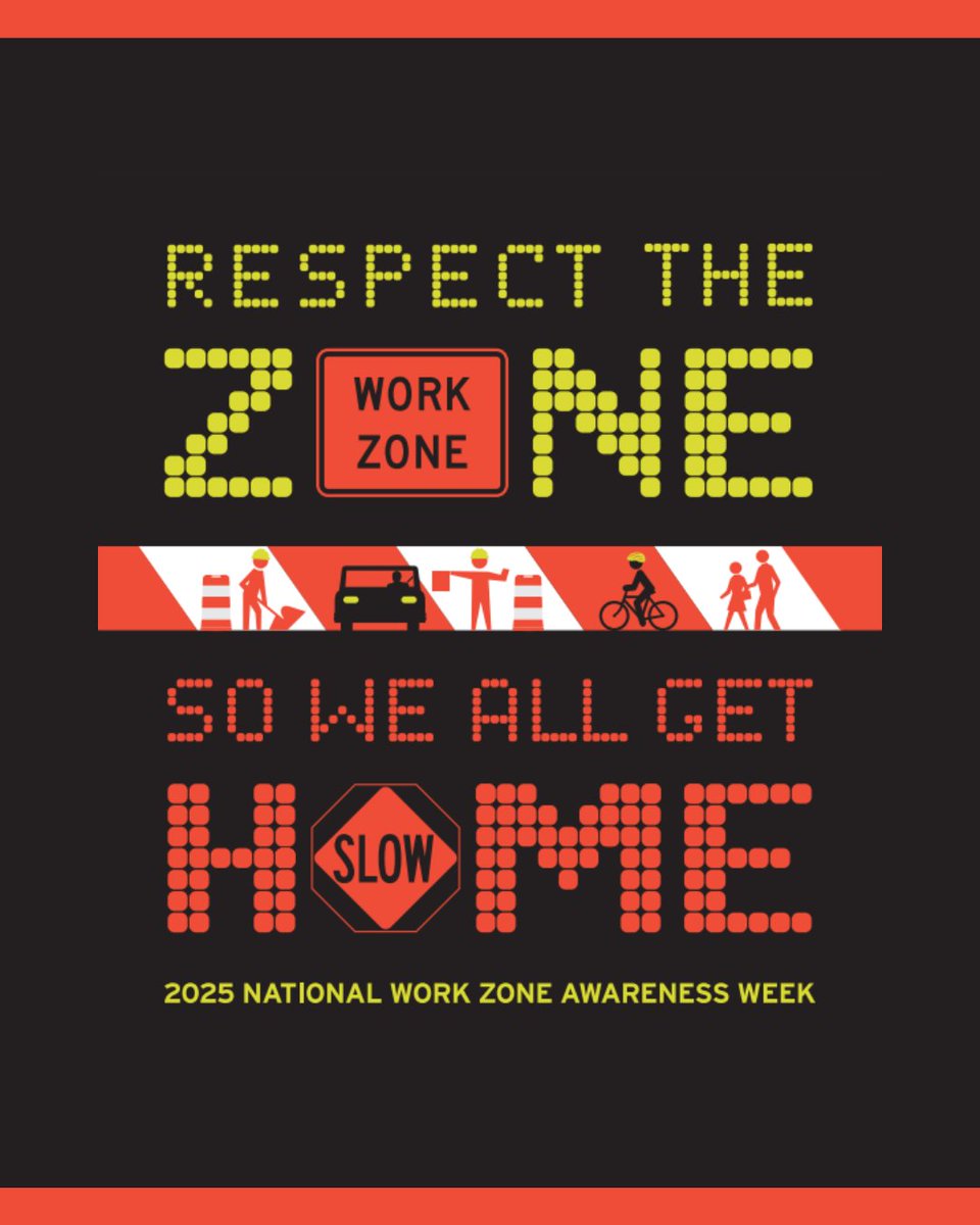 NHTSAgov's tweet photo. It’s National Work Zone Awareness Week! 🚧 Drivers — watch for workers coming in and out of work zones 👷⚠️.

#NWZAW https://t.co/f4aVFP2wSz