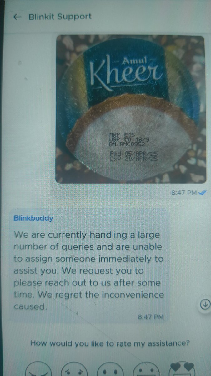 amit_singh1728's tweet photo. @letsblinkit @blinkitcares @zomato @zomatocare Received expired food product which is very serious concern but no one responding from Blinkit team even after raising issue multiple time  @MOFPI_GOI @jagograhakjago https://t.co/vHNqVQFcU0
