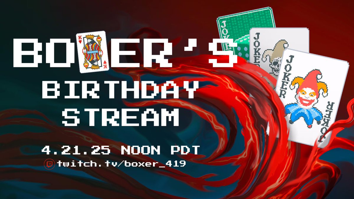 BIRTHDAY STREAM at noon pacific! 

twitch.tv/boxer_419