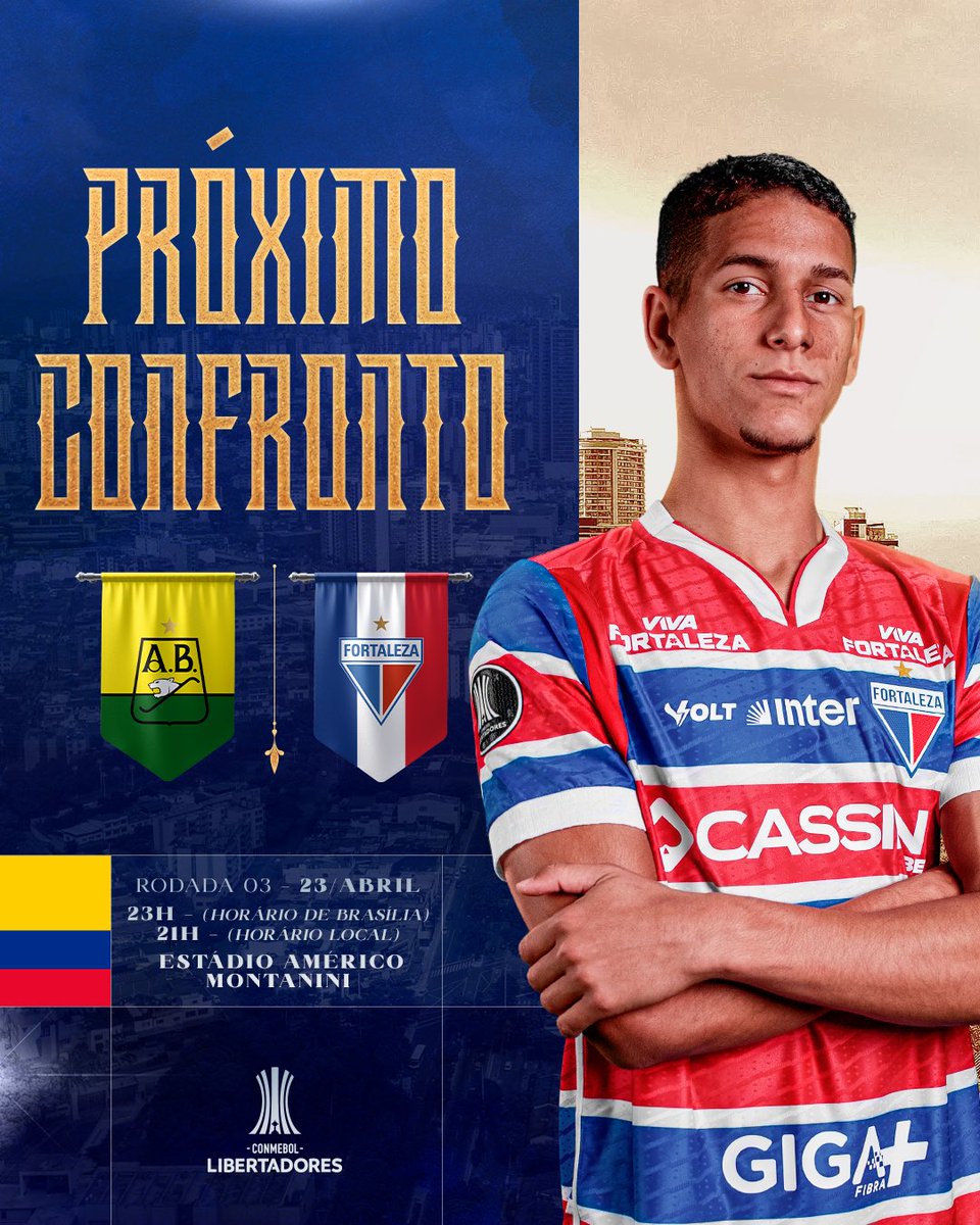 Nosso próximo compromisso será quarta-feira (23), diante do Bucaramanga-COL, no Estádio Américo Montanini, pela CONMEBOL Libertadores.
 
📅 23/04
⌚ 23h🇧🇷 21h🇨🇴

#FortalezaEC