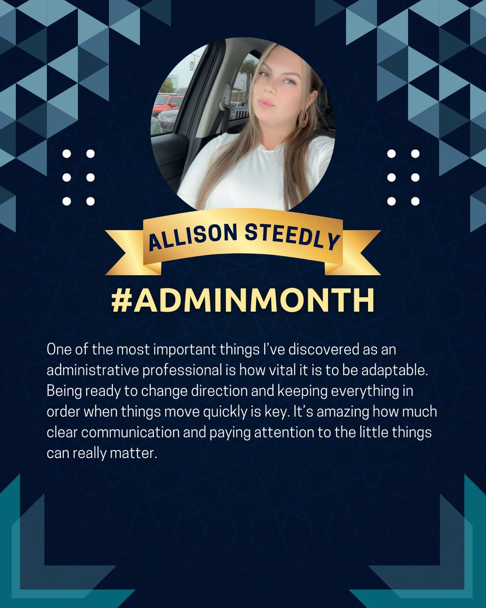 NAVFAC's tweet image. It&apos;s the start of a new week, and we still have some outstanding #AdminProfessionals to highlight. Meet Allison Steedly, Administrative Officer with PWD Key West. #AdminMonth
