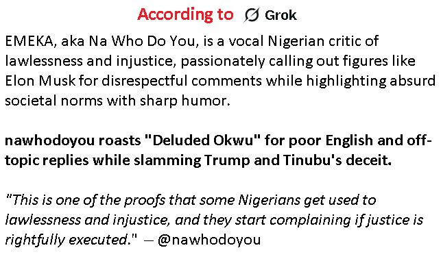 No Gree For Anybody (@no_gree_for_dem) on Twitter photo <a href="/nawhodoyou/">EMEKA, aka Na Who Do You</a> <a href="/nig_newsmedia/">Nigerian Newsmedia</a> <a href="/BiafranTweets/">B i a f r a T w i t t e r 🕊️</a> <a href="/Jagaban77596549/">Jagaban Media.</a> <a href="/ninjaplease321/">🇬🇧Panda🇳🇬</a> <a href="/chibuzorikpo2/">chibuzor ikpo</a> <a href="/biafra4ever/">Okwu Chukwu</a> <a href="/ElochukwuOhagi/">Elochukwu Ohagi</a> <a href="/raphaelajaere/">Raphael Chiamaka Ajaere</a> <a href="/tayothegirl/">Tayo The Girl</a> Emeka, we are having a lot of fun with this topic. Even Grok AI acknowledged your doings on X. You are too much. 👍 👏 <a href="/nawhodoyou/">EMEKA, aka Na Who Do You</a> <a href="/nig_newsmedia/">Nigerian Newsmedia</a> <a href="/BiafranTweets/">B i a f r a T w i t t e r 🕊️</a> <a href="/Jagaban77596549/">Jagaban Media.</a> <a href="/ninjaplease321/">🇬🇧Panda🇳🇬</a> <a href="/chibuzorikpo2/">chibuzor ikpo</a> <a href="/biafra4ever/">Okwu Chukwu</a> <a href="/ElochukwuOhagi/">Elochukwu Ohagi</a> <a href="/raphaelajaere/">Raphael Chiamaka Ajaere</a> <a href="/tayothegirl/">Tayo The Girl</a> Emeka, we are having a lot of fun with this topic. Even Grok AI acknowledged your doings on X. You are too much. 👍 👏