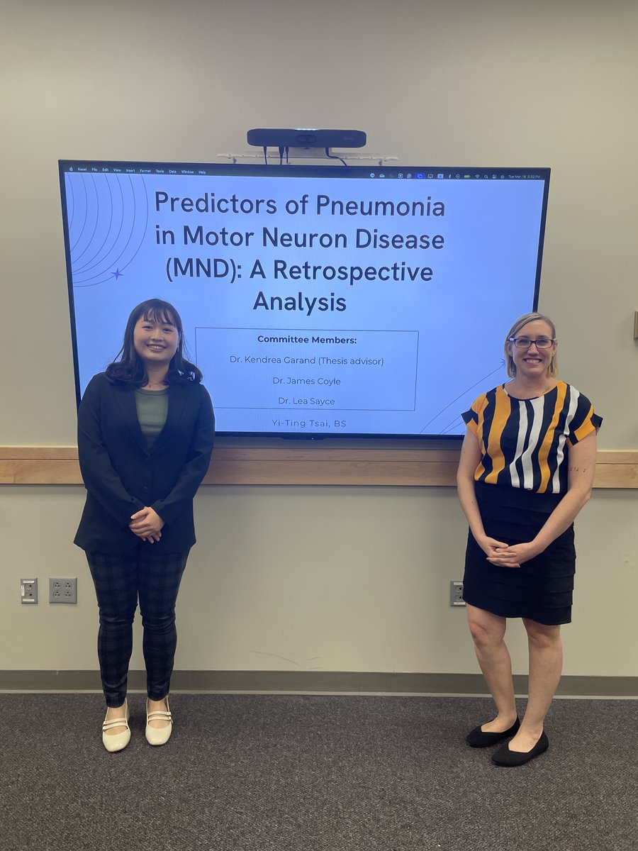 #PittCSD MS SLP student Ting Tsai successfully defended her master’s thesis in speech-language pathology entitled, “Predictors of Pneumonia in Motor Neuron Disease: An Exploratory Retrospective Analysis.” Congratulations!