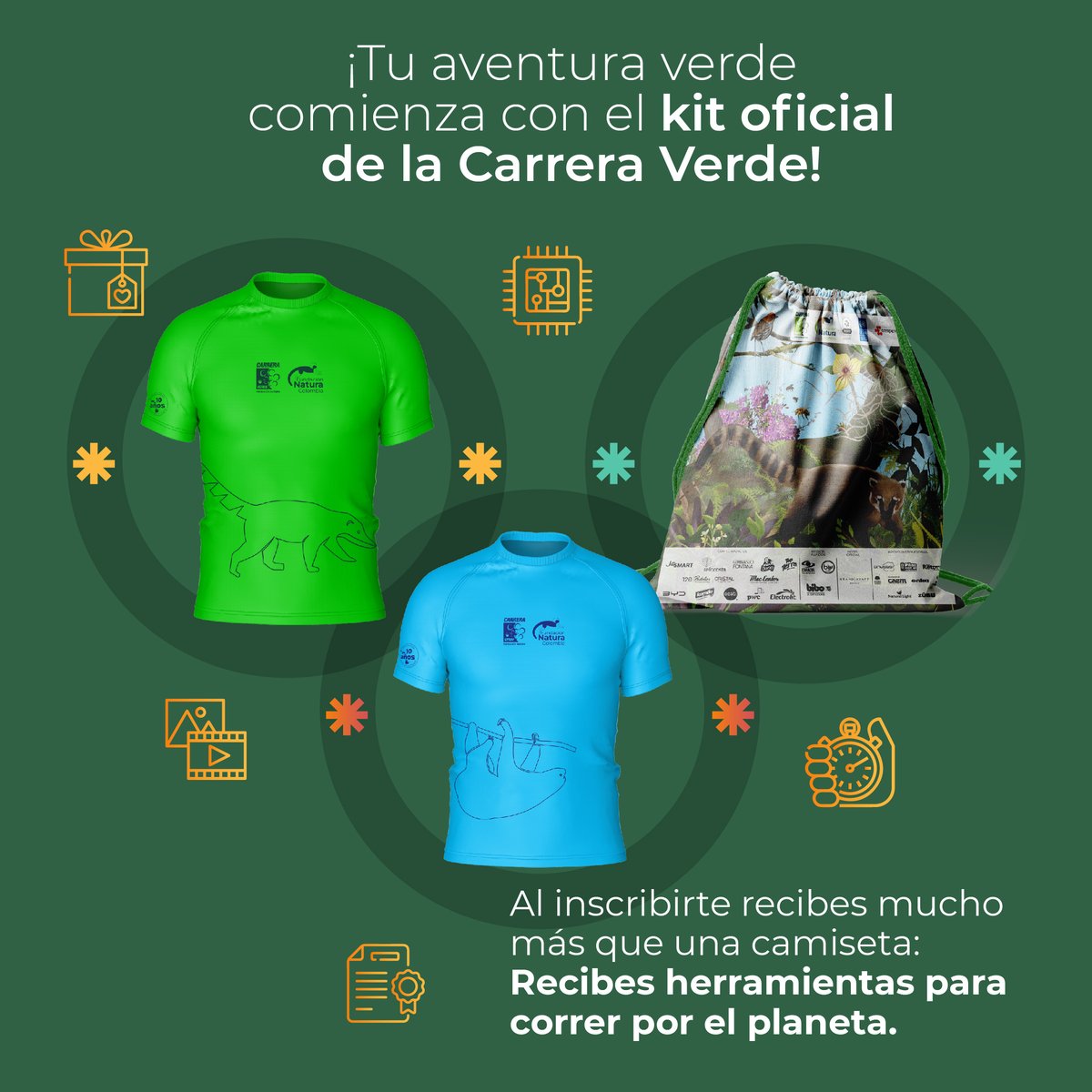 ¿Dónde y cuándo lo reclamas? Solo en la Ecoferia de la Carrera Verde, el 25 y 26 de abril en Compensar Av. 68 (Centro de Convenciones – Terraza). Importante: El kit se entrega únicamente esos dos días El día de la carrera no habrá entrega Recuerda llevar tu cédula  ¡Nos vemos!