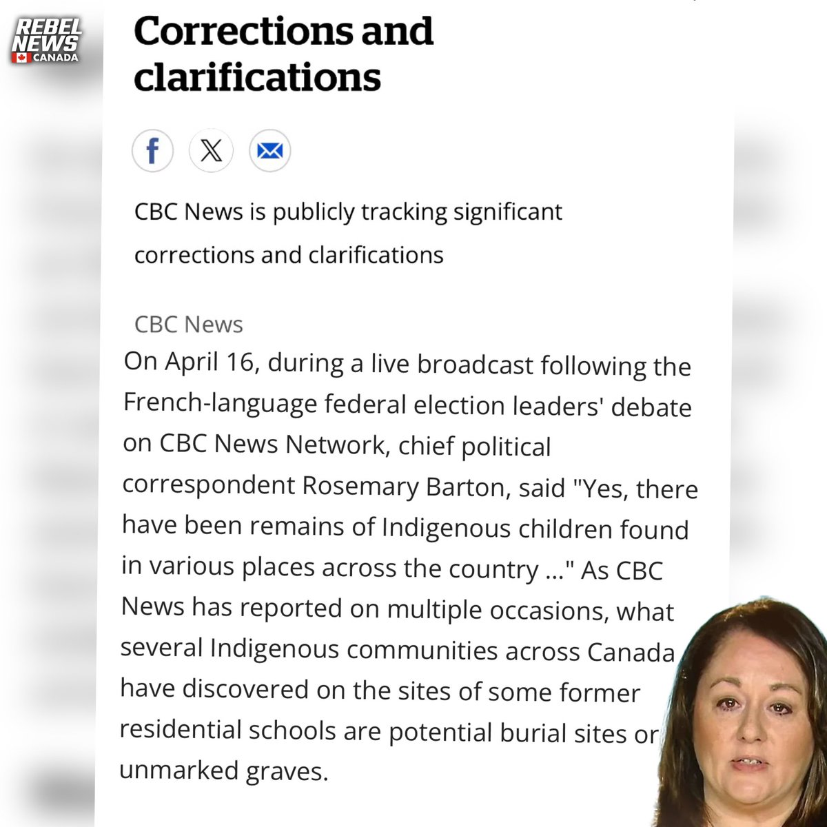 DreaHumphrey's tweet image. BREAKING: CBC’s Rosemary Barton called me a liar and pushed false unmarked grave claims on national television. Now the state broadcaster is quietly backpedaling from their misinformation used to vilify Rebel News.