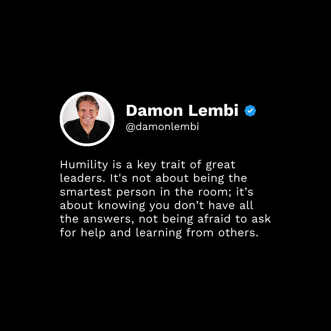 damonlembi's tweet image. Humble leaders know when to ask for help. Admitting you don’t know everything is a strength, not a weakness.

#TheLearnitAllLeader #HumbleLeadership #LearnFromOthers