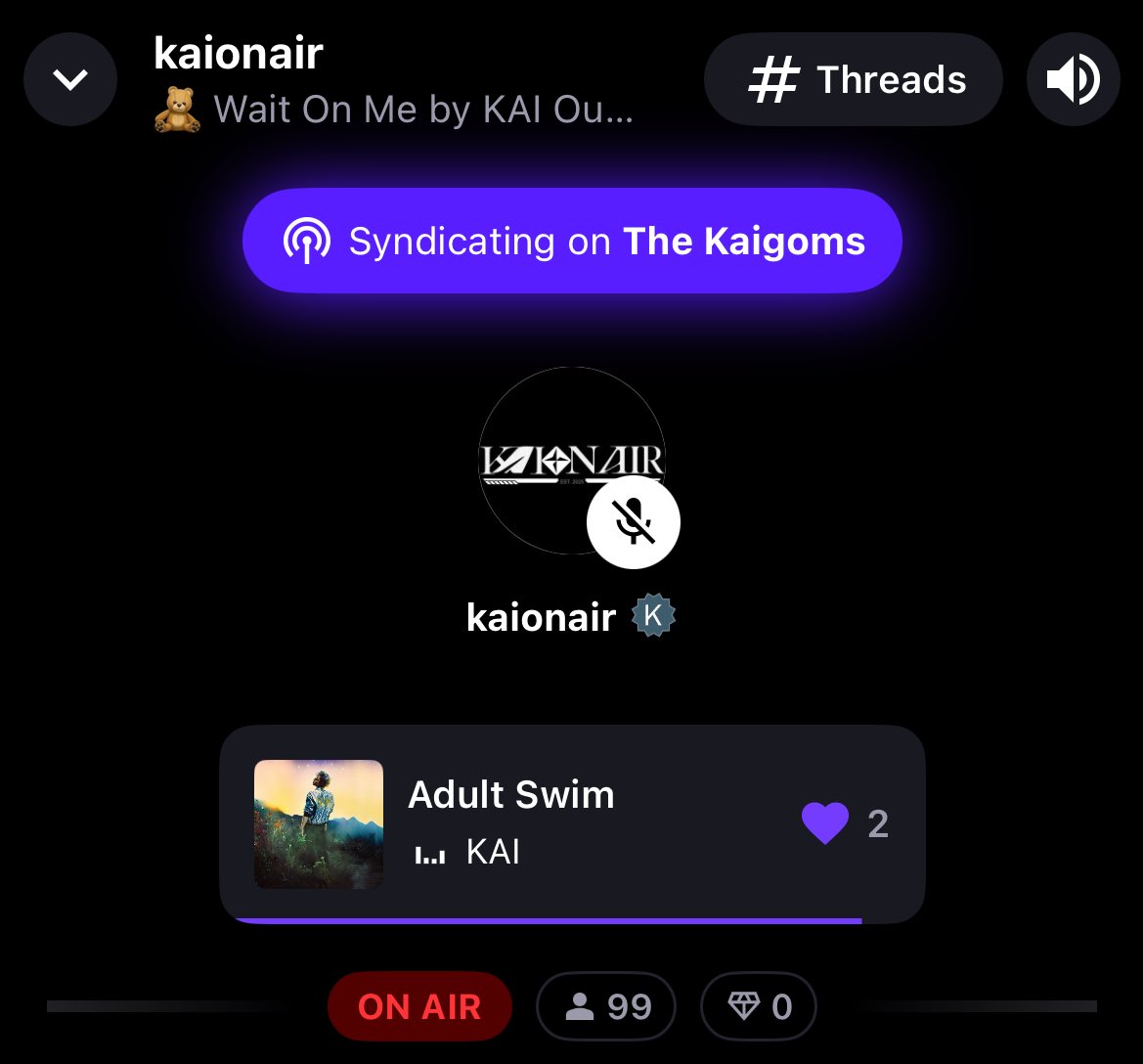 Joined <a href="/KAI_OnAir/">KAIONAir</a> ‘s streaming party while we’re not starting on hosting with our own 😁

Everyone, you can join on any streaming party led by us 😉

#KAI #KAI_WaitOnMe #카이