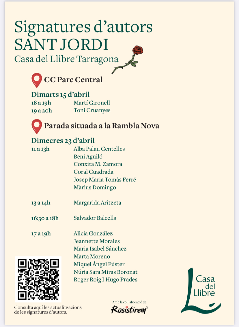 S_Balcells's tweet photo. Per Sant Jordi, a la parada de la Casa del Llibre de Tarragona https://t.co/D5Q5UbtRKi