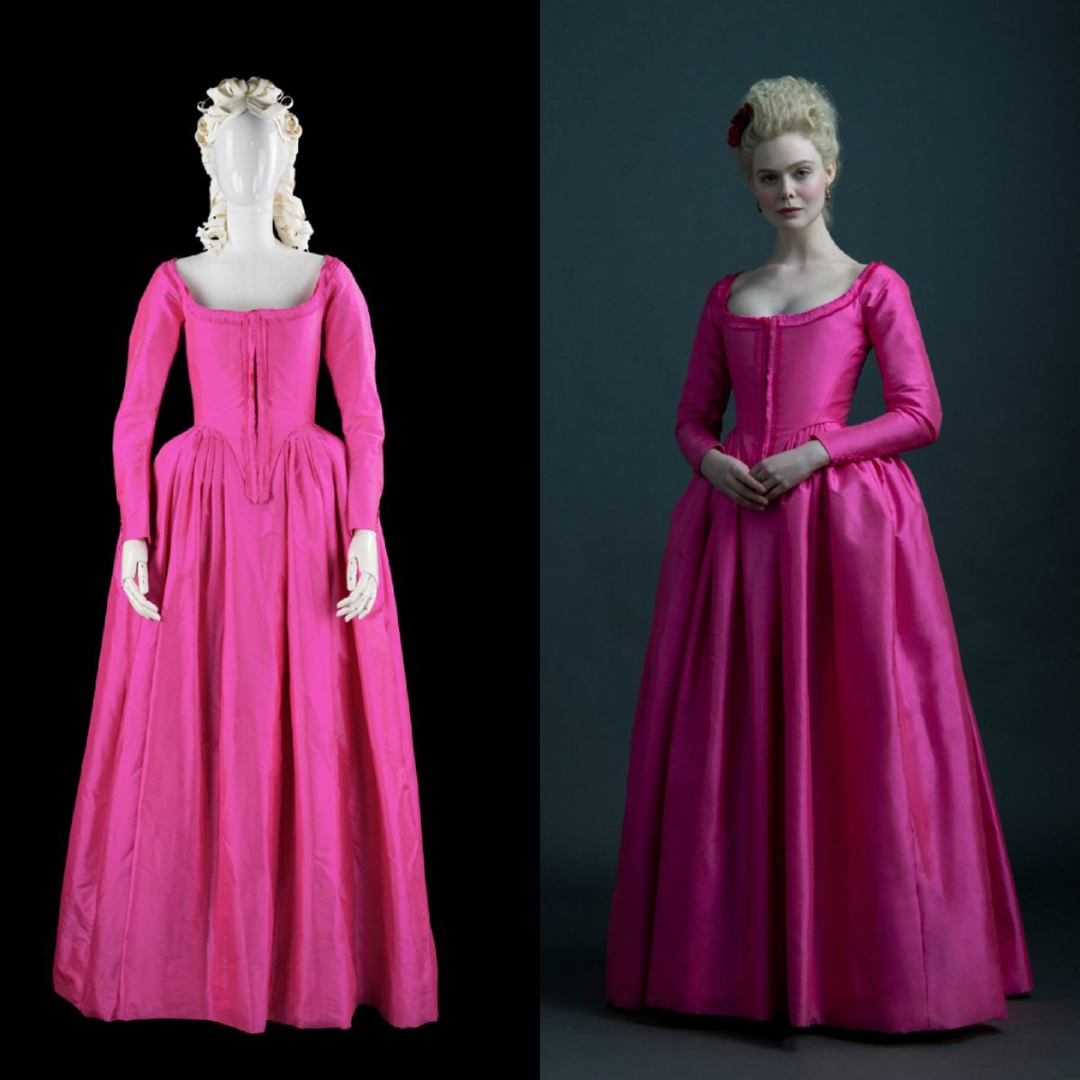 Catherine the Great, empress of Russia, was born #OnThisDay in 1729. Elle Fanning wore this Emma Fryer designed 18th-century inspired bright magenta silk gown to portray Catherine in the season 1 finale of The Great (2020). Dress exhibited at <a href="/ACMI/">ACMI</a>. #thegreat #costume #dress