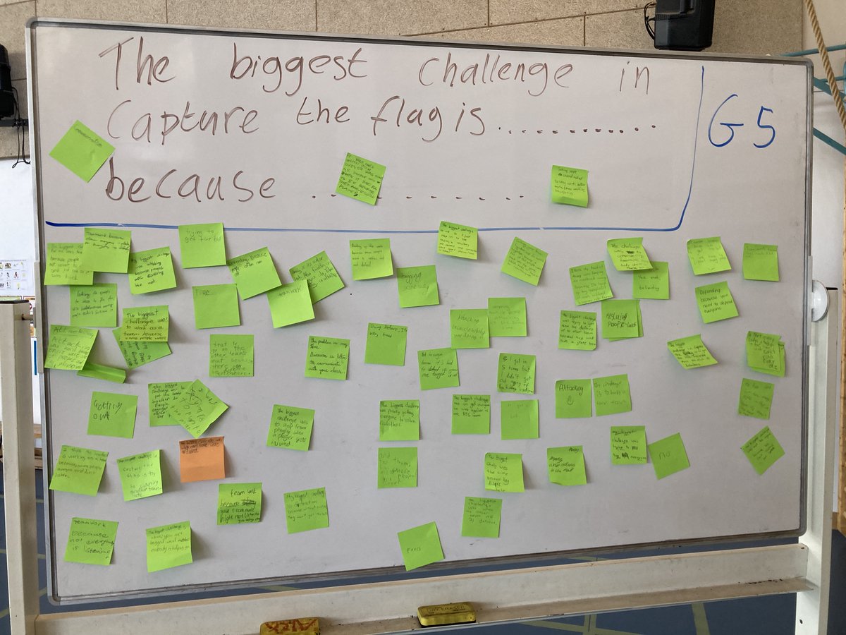 RhysMeredith23's tweet photo. Giving Ss a voice and the opportunity for feedback in Capture the Flag. Ss turned and talked and wrote what was the biggest challenge. 

It is vital to share the finding with the Ss so they know they are heard. #physed @meaningfulPE @andyvasily https://t.co/gV3Hoal3BU