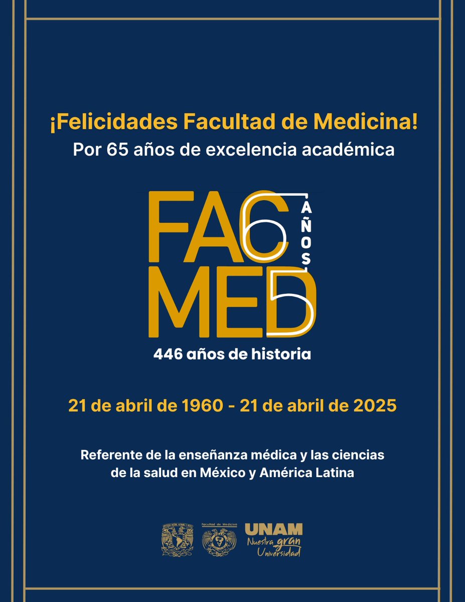 FacMedicinaUNAM's tweet photo. ¡#UnGOYApara Facultad de Medicina!
#UnDíaComoHoy de 1960 la Escuela Nacional de Medicina se transformó en Facultad. 💙💛
#SomosFacMed #OrgulloUNAM 🎉 https://t.co/Eu5ajeBDhh https://t.co/yAR1jTa1Xe