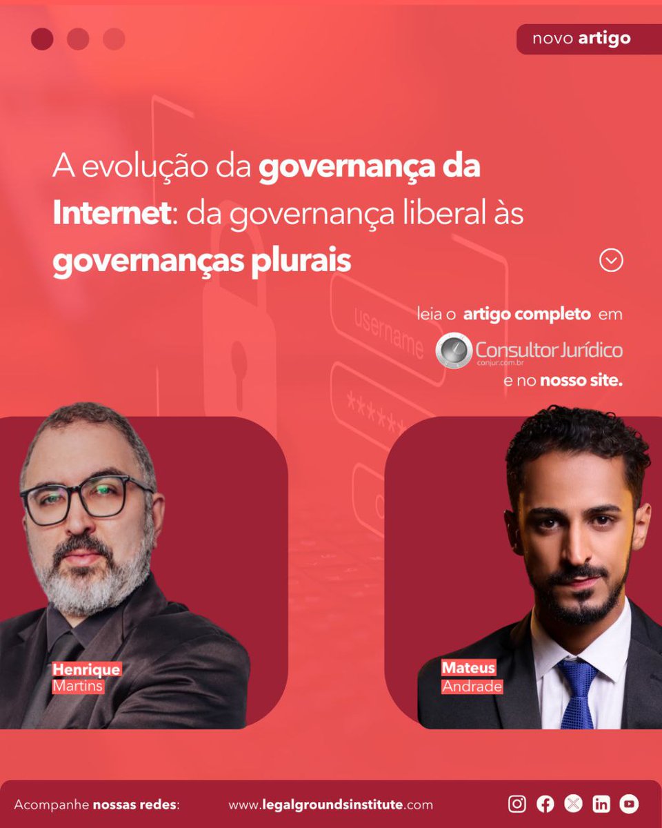Os pesquisadores do Legal Grounds Institute, Henrique Martins e Mateus Andrade, do Centro de Estudos em Governança da Internet, analisam a trajetória da governança da internet desde sua origem até os atuais modelos multissetoriais. Confira: legalgroundsinstitute.com/blog/a-evoluca…