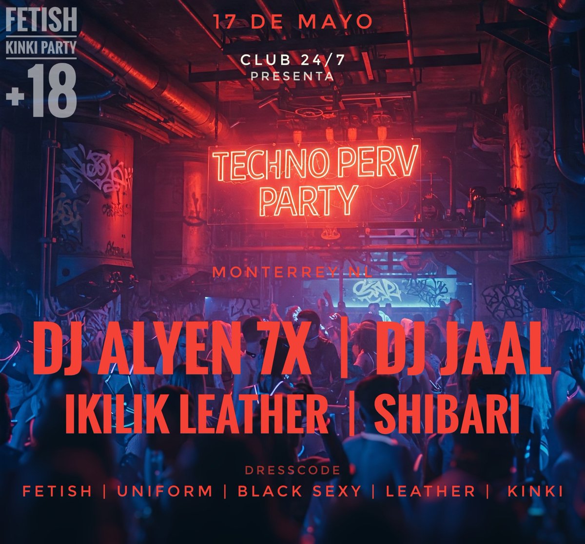 Club247Mx's tweet photo. @club247mx "Techno Perv Party" Fecha: sáb, 17 de May, 8:00 p. m.
Será un evento con un taller de Shibari (amarres eróticos) y luego el evento de música electrónica con DJ´s en vivo, puedes elegir asistir al evento o también al taller, para ver precios y adquirir tus boletos DM. https://t.co/Dh7mdJiQGi