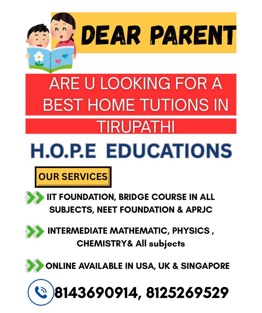 Hopeducations's tweet photo. Home Tutions in Tirupathi 
#hopeducations
#tirupathi
 #onlineeducation https://t.co/KjatQFEKC7