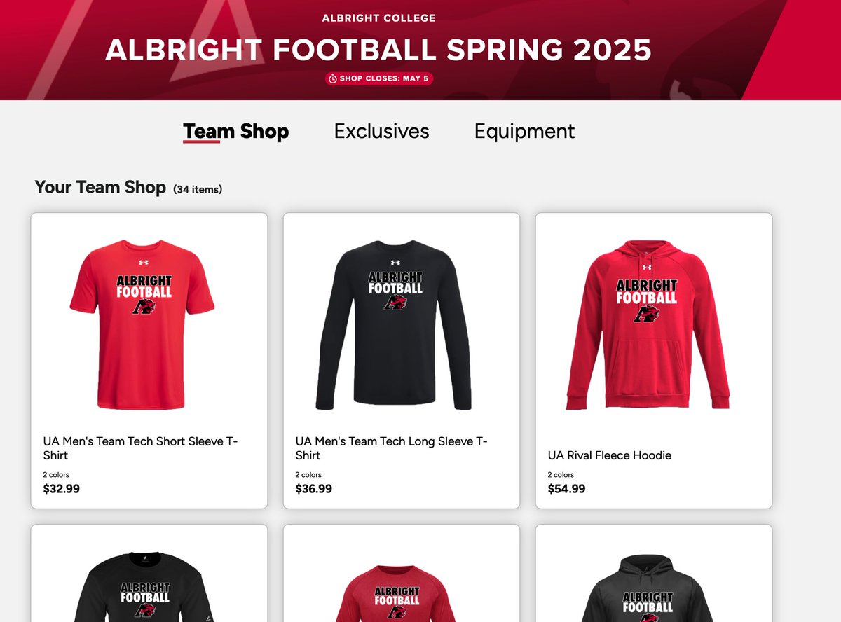Albright Football Team Shop is open now until May 5. Use the link below.
#ACDNA 

bsnteamsports.com/shop/VFFHFwhWpV