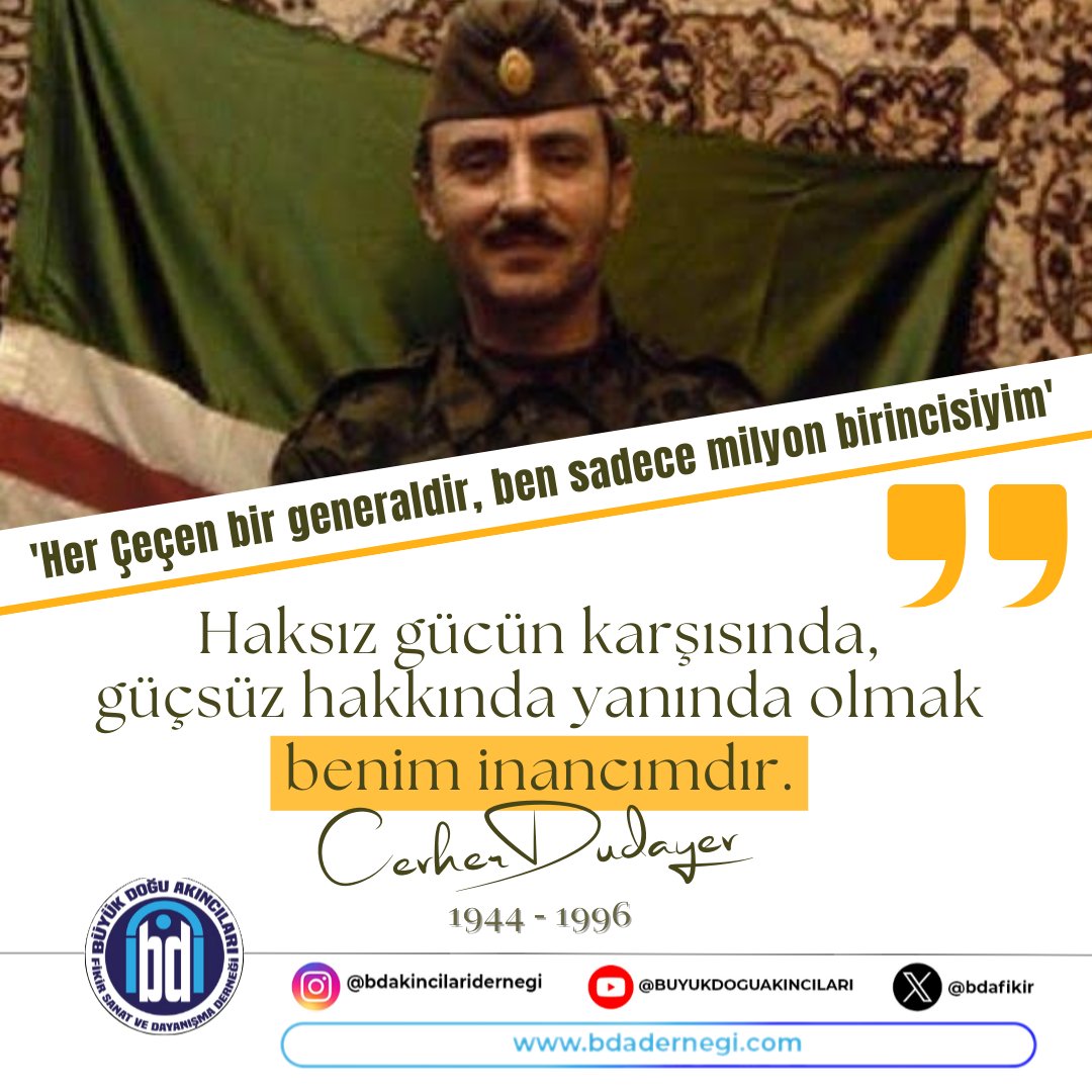 bdafikir's tweet photo. 🔻Rusya'nın 11 Aralık 1994 tarihinde Çeçenistan'a karşı başlattığı askeri harekâta karşı halkına "Cihad" emri veren, Cevher Dudayev 21 Nisan 1996'da bir suikast sonucu şehid edildi…

👉Çeçen ve  İçkerya'nın ilk Cumhurbaşkanı Cevher Dudayev'i şehadetinin sene-i devriyesinde rahmet ile yâd ediyoruz.

#CevherDudayev