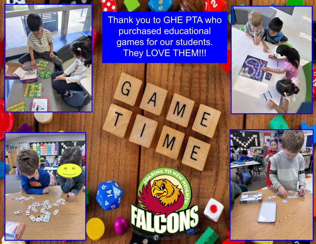 We would like to give a shout out to PTA for purchasing some education games for our students. They LOVE them!!!  Thank you!