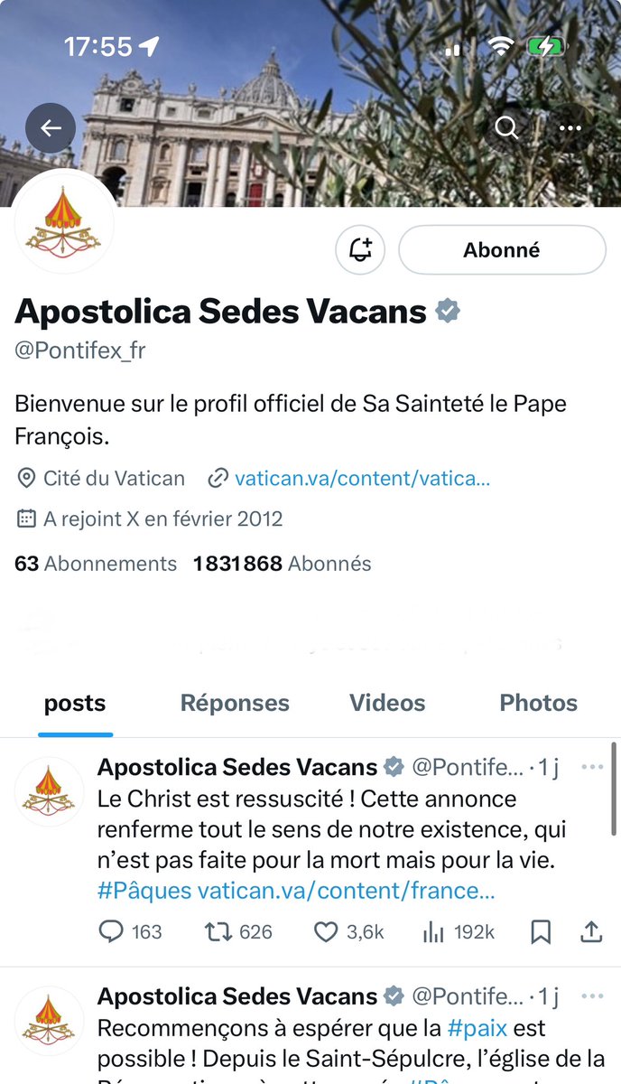 Hmontmirail's tweet photo. Mais le compte du pape est devenu sedevac !
#ComplotFacile https://t.co/ta2vkR5VvJ