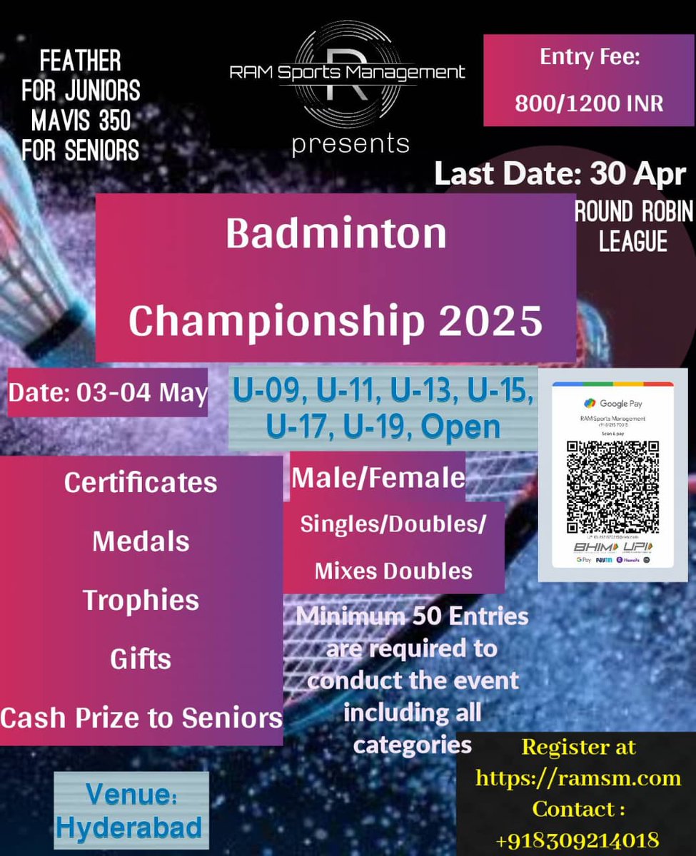Ankur_Thoughts's tweet photo. Join the Exciting Badminton Tournament in Hyderabad! https://t.co/ym5l8lDXha via @sdpats  @badmintonupdate @BadmintonTalk https://t.co/a567QvXQFE