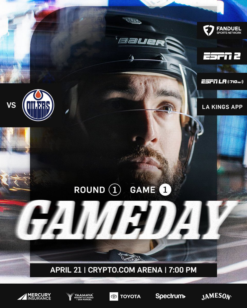 It's Gameday! 😤

🆚 Edmonton Oilers
⏰ 6:30 PM tune in
📺 <a href="/FanDuelSN_West/">FanDuel Sports Network West</a> | @ESPN 2
🎧 LA Kings App | <a href="/ESPNLosAngeles/">ESPN Los Angeles</a> 710 AM
📲 lakings.com/playoffs

#GoKingsGo