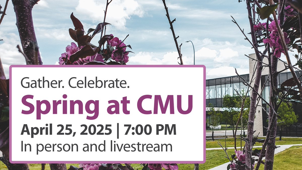 CMU_Alumni's tweet photo. Spring is here and that means it's time for Spring at CMU!

On Apr. 25 you're invited to come and celebrate spring with us! Enjoy presentations from graduating students and the music of CMU choirs as they celebrate the end of another school year.

Visit https://t.co/Vrt5gI6Vtm https://t.co/OzE2Un2Iep