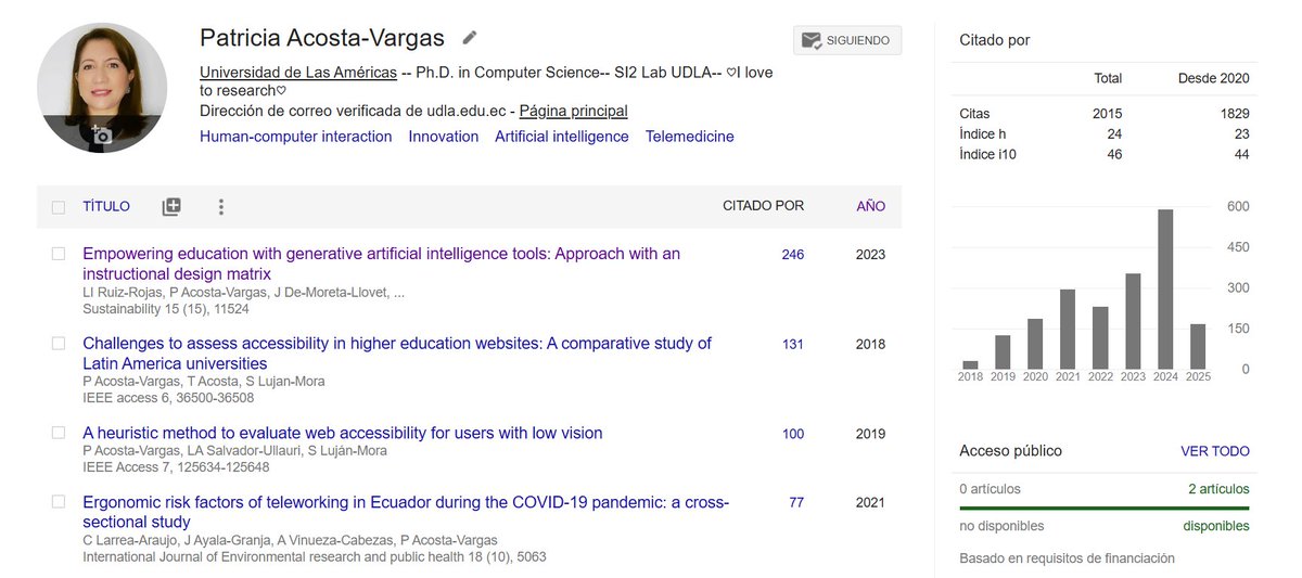 Patricia Acosta-Vargas (@acostanp) on Twitter photo Más de 2.000 citas en #Google #Académico. 🙏📖 Cada #cita es un #recordatorio de que la #ciencia se #construye en #comunidad. #Gracias por #valorar, #compartir y #construir sobre mi trabajo. 🌟 #Investigación #Ciencia scholar.google.es/citations?user… <a href="/UDLAEcuador/">UDLA Ecuador</a> Más de 2.000 citas en #Google #Académico. 🙏📖 Cada #cita es un #recordatorio de que la #ciencia se #construye en #comunidad. #Gracias por #valorar, #compartir y #construir sobre mi trabajo. 🌟 #Investigación #Ciencia scholar.google.es/citations?user… <a href="/UDLAEcuador/">UDLA Ecuador</a>