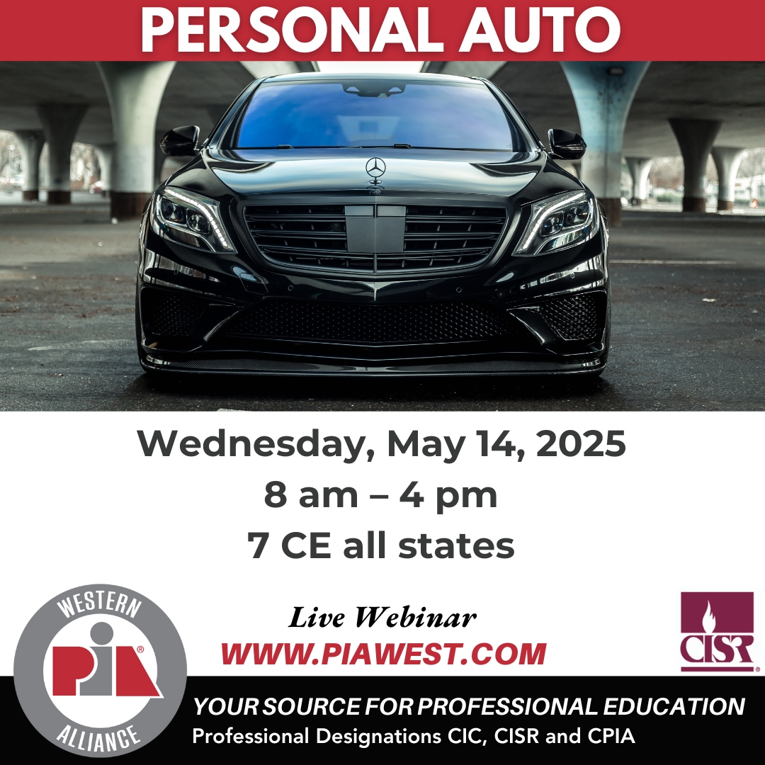 PIAWestAlliance's tweet image. Join us for the Personal Auto Course!
Learn to assist your clients in identifying their exposures and more effectively advise them of policy limitations or exclusions that may apply.

Course link in thread.

#PIAProfessionalEducation #PersonalAuto