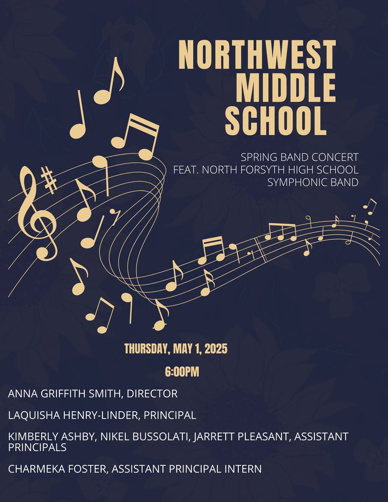 Make plans to join us next Thursday, May 1 for our Spring Band Concert featuring North Forsyth High School Symphonic Band! You do not want to miss this amazing event! #band #nwms #falconpride #collab #makingtheshift