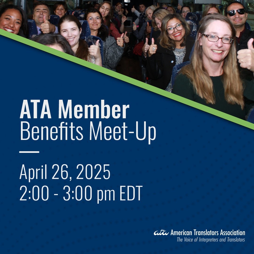 During this FREE, fun, and informative session, learn how to access your ATA member benefits or just catch up on what’s new and get live answers from ATA’s Membership Committee: atanet.org/event/ata-memb…
.
.
.
#Translator #Interpreter #LanguageServices #xl8 #1nt #atanet