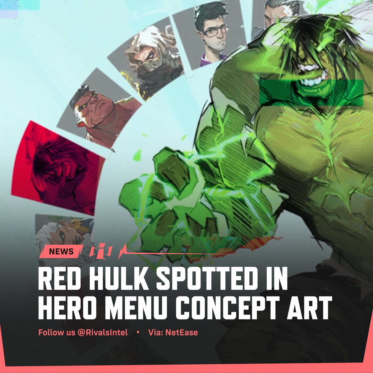 RivalsIntel's tweet image. Red Hulk Spotted in #MarvelRivals Concept Art 🎨
Appearing in early hero select menu designs alongside many of the original characters, Red Hulk may have been in development or simply used as a placeholder
