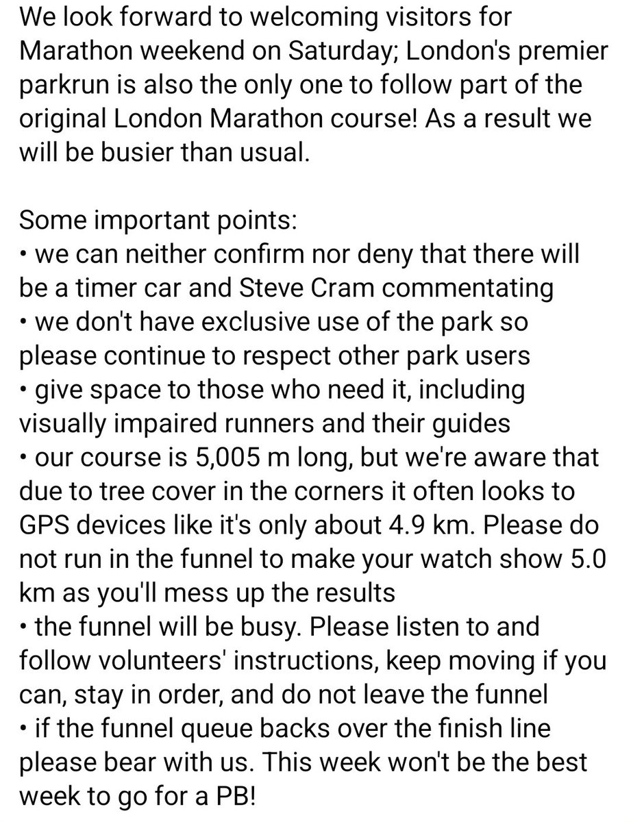 southwarkpark's tweet photo. We look forward to welcoming visitors for Marathon weekend on Saturday; we are the only course on the original London Marathon route! As a result we will be busier than usual

Please follow volunteers' instructions, give space to all those that need it, and expect some queues https://t.co/RzQ5UwQezo