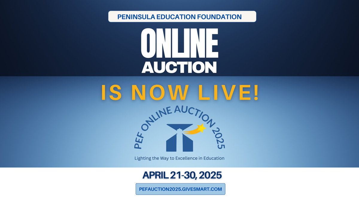 The PEF Online Auction is now OPEN! Bid on dining, wine, travel, beauty, unique school items, concert tickets &amp; more—all while supporting students at 17 PVPUSD schools. April 21–30. Go to PEFAuction2025.GiveSmart.com. Start bidding today!  #PEFOnlineAuction #SupportPVPUSD@pvpschools