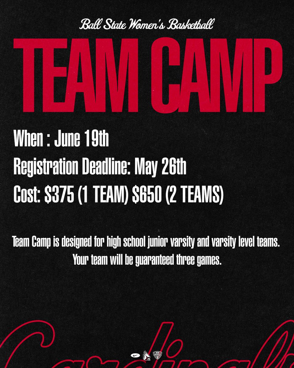 2025 Cardinal Camps ⛹🏻‍♀️

Kids Camp: June 16th, 17th, 18th
Team Camp: June 19th

Registration 🔗 …ewomensbasketballcamps.totalcamps.com/About%20Us

#ChirpChirp