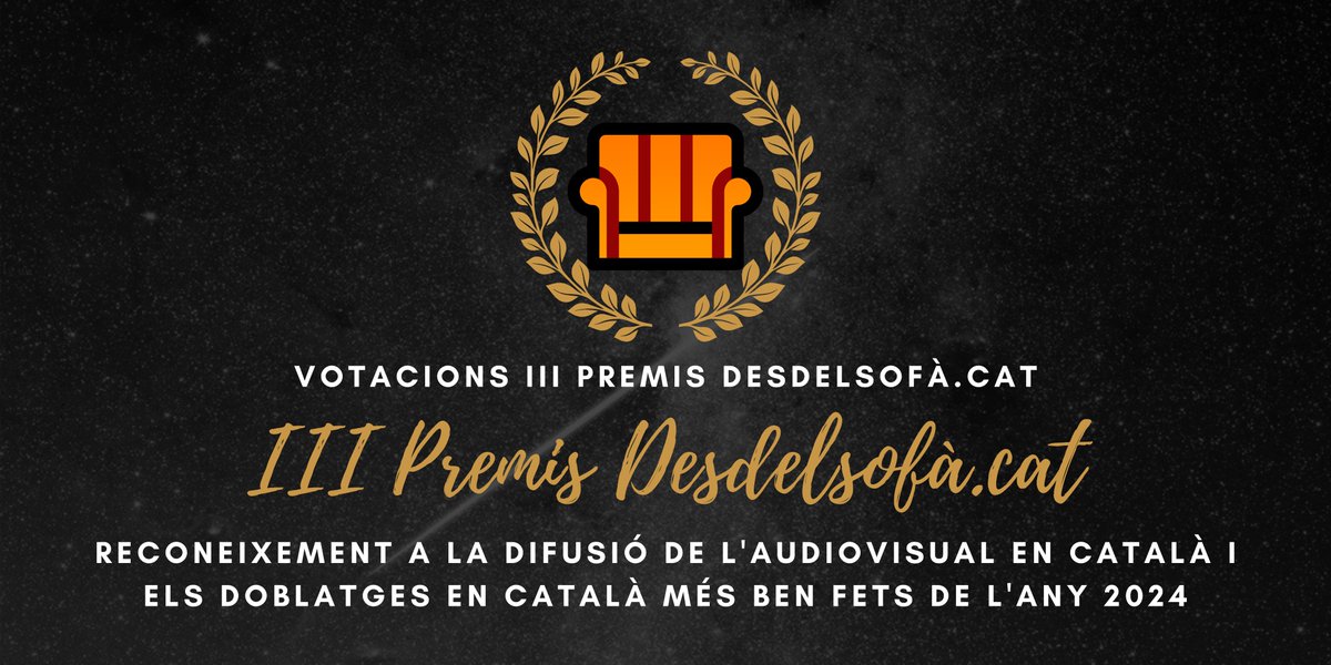 💥 Tancament de les votacions populars dels III Premis desdelsofà.cat

Aquesta setmana el jurat decidirà quina és la pel·lícula i la sèrie més ben doblada al català i el millor creador de contingut cinèfil.

Al fil podeu veure el TOP 3 de cada categoria (ordre alfabètic)